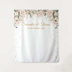 Tenture Mariage bohème rose poudré floral feuilles dorées 
