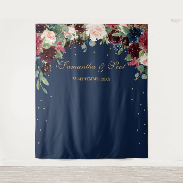 Tenture Mariage boho bleu bordeaux et bleu marine (Devant)