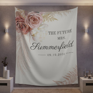 Tenture Mariage Champêtre Moderne avec Herbe de Pampa Brun