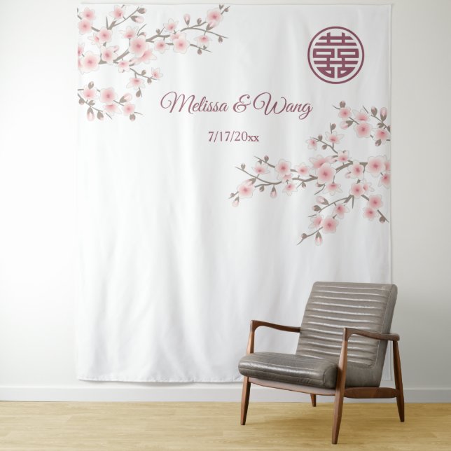 Tenture Mariage chinois en fleurs de cerisiers (En situation)