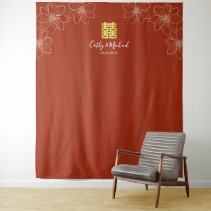 Tenture Mariage chinois floral rouge bohème moderne
