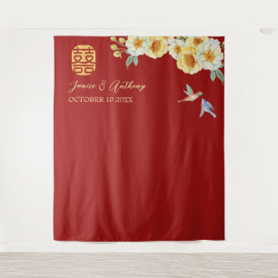 Tenture Mariage chinois rouge floral photo arrière-plan