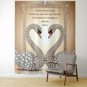 Tenture Mariage Cygnes Or Rose Design Arche d'Amour