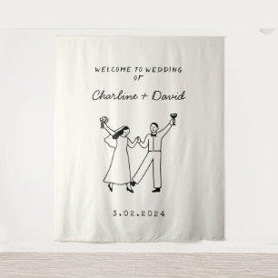 Tenture Mariage de bienvenue gribouillé à la main