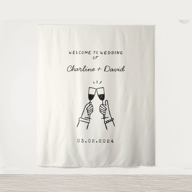 Tenture Mariage de bienvenue gribouillé à la main (Devant)
