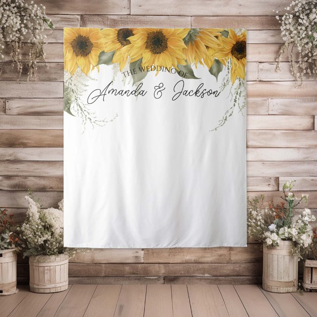 Tenture Mariage de tournesol rustique Fond de photo (Rustic sunflower themed, wedding backdrop)