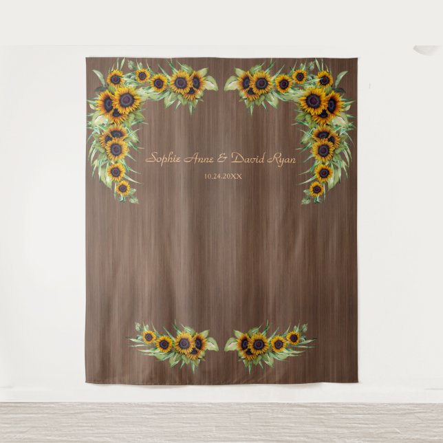 Tenture Mariage de tournesols rustiques Bois photo Bois (Devant)