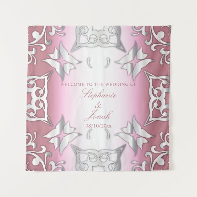 Tenture Mariage élégant antique vintage rose et argent (Devant)