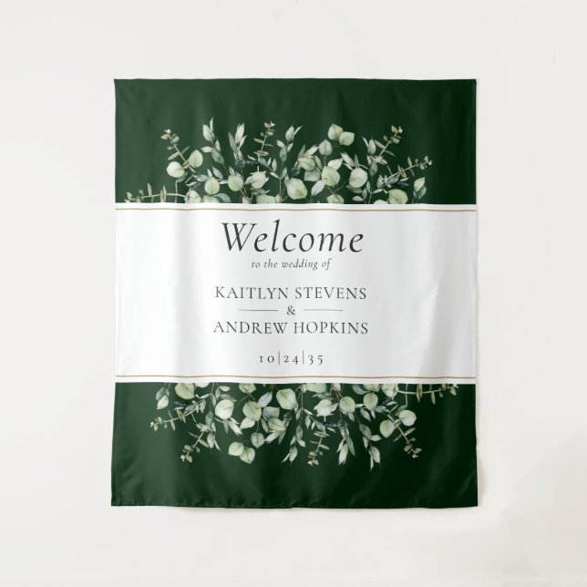 Tenture Mariage Eucalyptus Vert foncé Bienvenue (Devant)