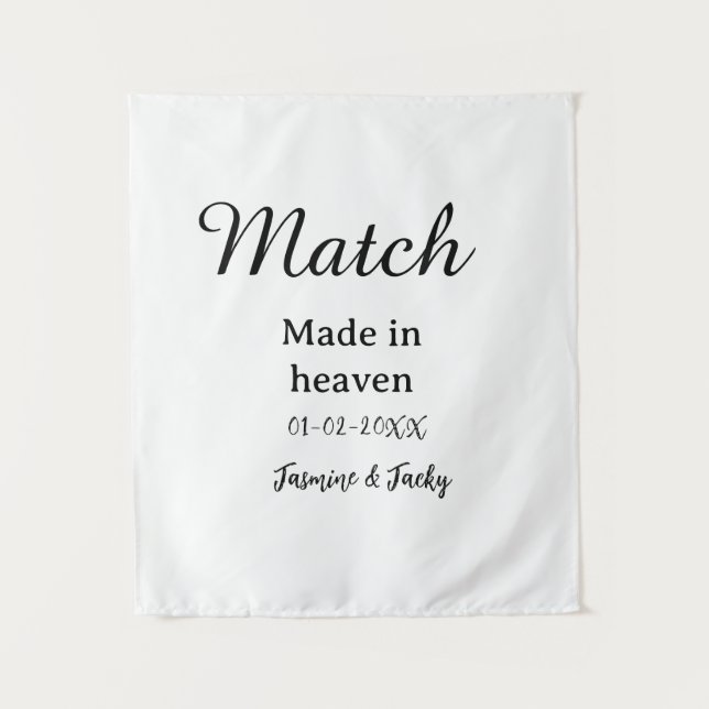 Tenture Mariage fait au ciel nom date simple calligraphie (Devant)