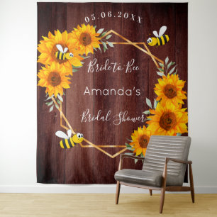 Tenture Mariage Fête Future mariée tournesols bois rustiqu