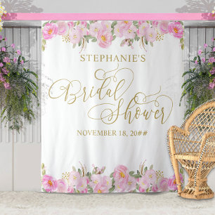 Tenture Mariage Fleur Rose Calligraphie Dorée