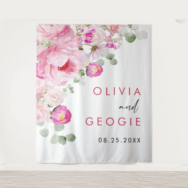 Tenture Mariage Floral À L'aquarelle Rose Saumon Et Pivoin (Devant)