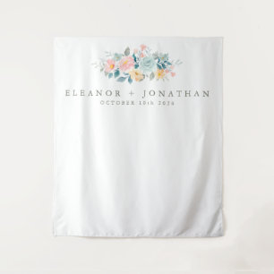 Tenture Mariage Floral Aquarelle Rose Turquoise Pastel Per