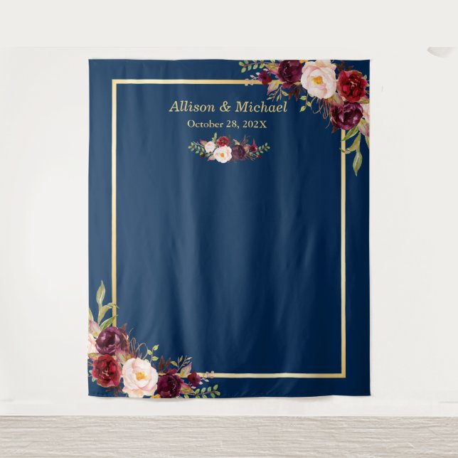 Tenture Mariage floral bleu bleu marine Bourgogne (Devant)