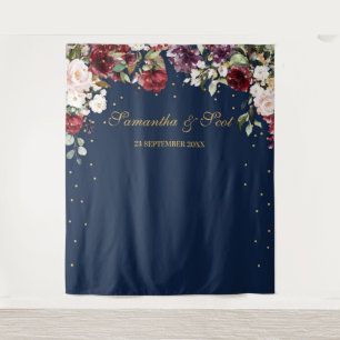 Tenture Mariage floral boho rose vif de la marine