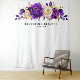 Tenture Mariage floral botanique violet or royal