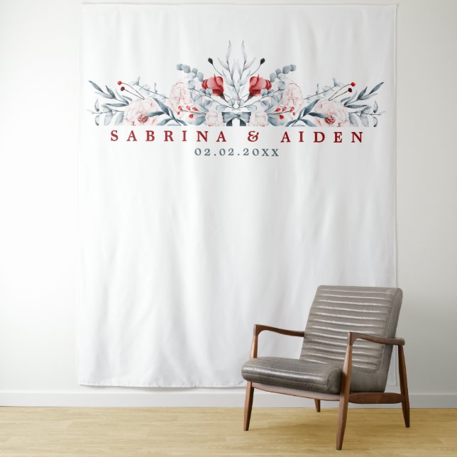 Tenture Mariage Floral Fleur Rouge Et Bleu (En situation)