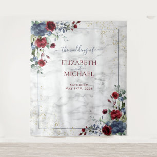 Tenture Mariage Floral Or Bourguignon Bleu Poussiéreux Dor