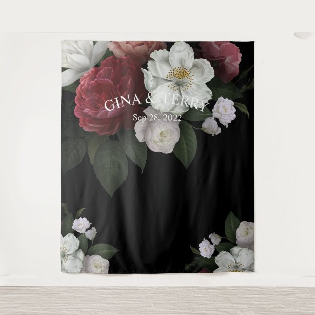 Tenture Mariage floral rose rouge de luxe de fleurs (Devant)