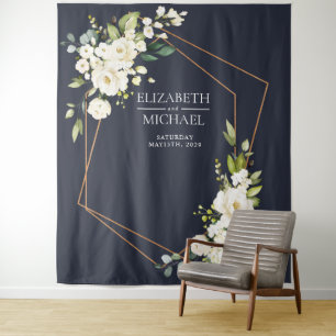 Tenture Mariage Géométrique Cuivre Bleu Blanc Floral