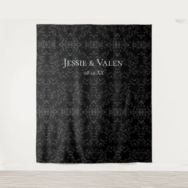 Tenture Mariage gothique à tourbillon gris et noir (Devant)