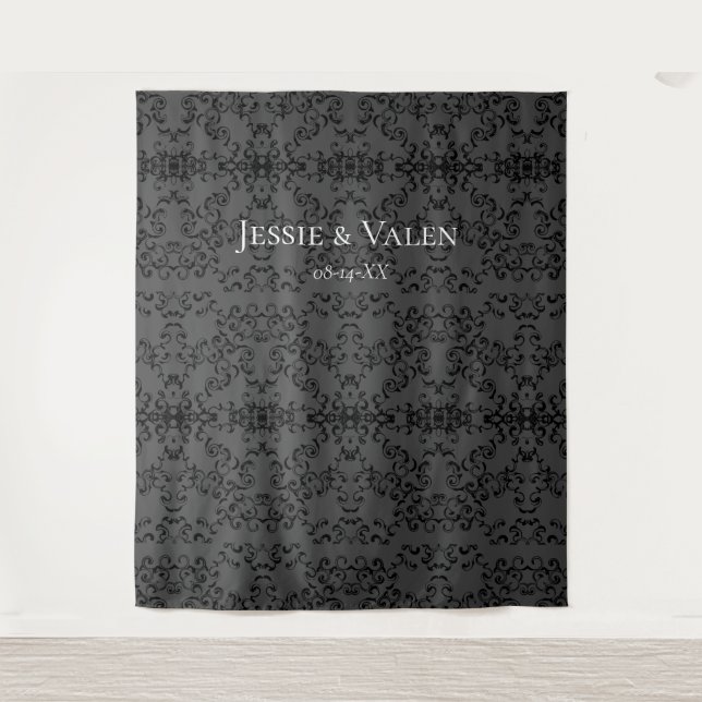 Tenture Mariage gothique tourbillonnant gris et noir (Devant)