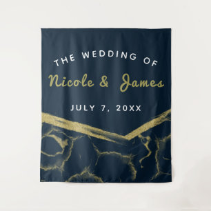 Tenture Mariage Moderne Chic Bleu Nuit et Marbre Doré