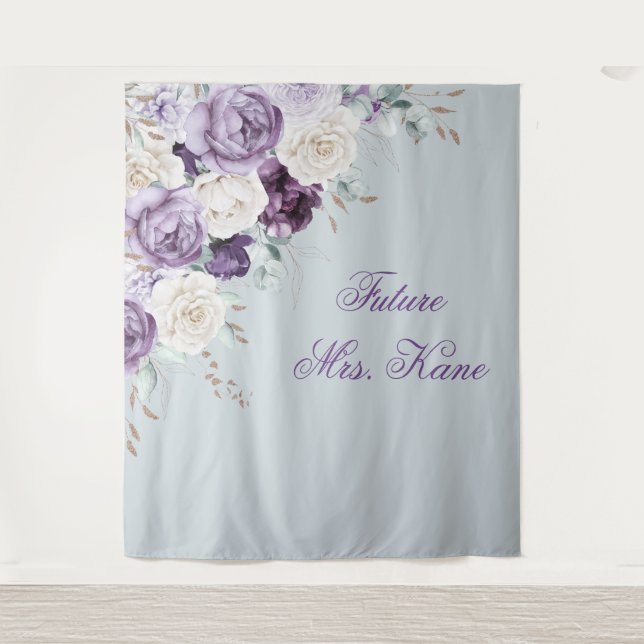 Tenture Mariage Moderne Floral Violet et Vert (Devant)