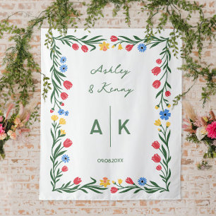 Tenture Mariage Monogramme Fleur Sauvage Art Populaire Col