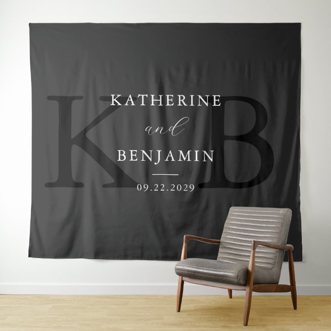 Tenture Mariage Monogramme noir mat moderne arrière-plan (En situation (horizontale))