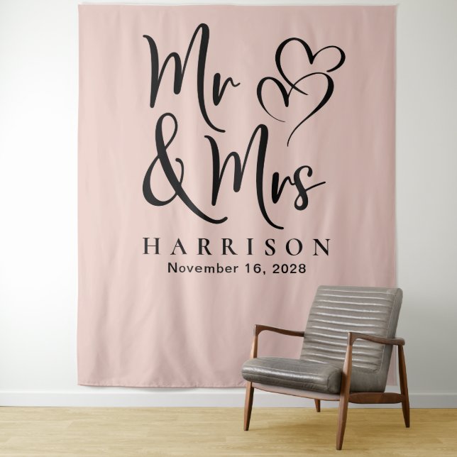 Tenture Mariage Monsieur et Madame Blush Rose (En situation)