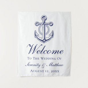 Tenture Mariage nautique bleu Ancre Affiche de bienvenue