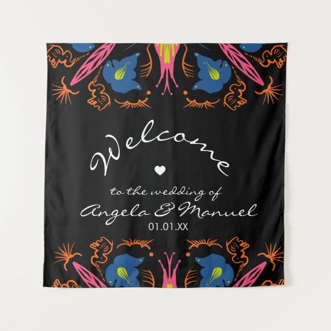 Tenture Mariage noir floral indien éléphant (Devant)