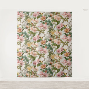 Tenture Mariage Oiseau Rose Jaune Floral Aquarelle Vintage
