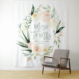 Tenture Mariage peach floral vert Miss to Mrs