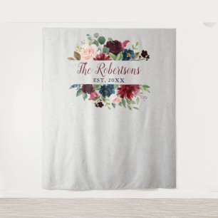 Tenture Mariage personnalisé avec fleurs de Marsala et mar