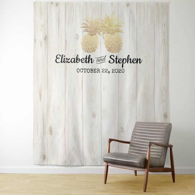 Tenture Mariage Photo Booth Arrière-plan Gold Pineappy Cou (En situation)