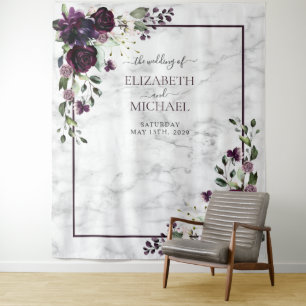 Tenture Mariage Photo Marbre Aquarelle Or Violet Prune