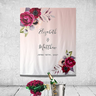 Tenture Mariage rose gold blush florales bordeaux