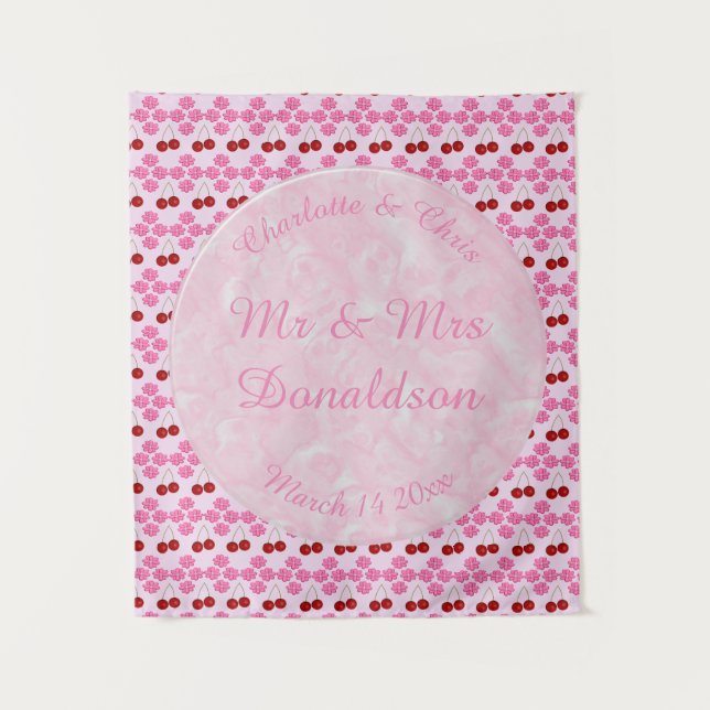 Tenture Mariage rose Printemps Cerisiers en fleurs et ceri (Devant)