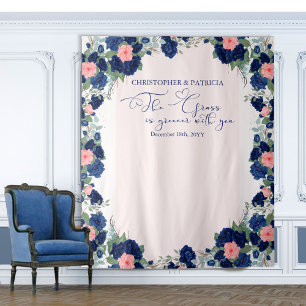 Tenture Mariage Royal Rose Bleue Corail Bordure Florale