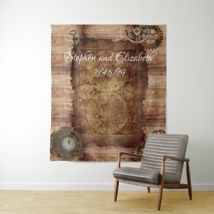 Tenture Mariage Steampunk Vintage Carte Engrenage Victorie