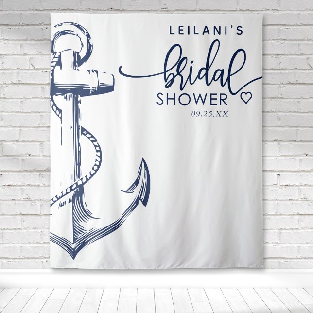 Tenture Mariage Thématique Ancre de Bateau Blanc (White nautical navy anchor bridal shower backdrop perfect for photo ops at a beach them shower)