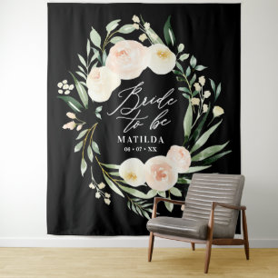Tenture Mariée à venir florale aquarelle pêche et vert