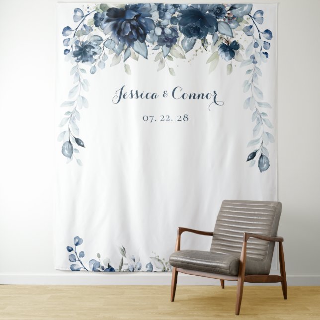 Tenture Marine bleu Dusty Floral Eucalyptus Mariage de ver (En situation)