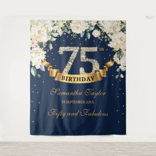 Tenture Marine Gold Green Fleurs blanches 75e anniversaire