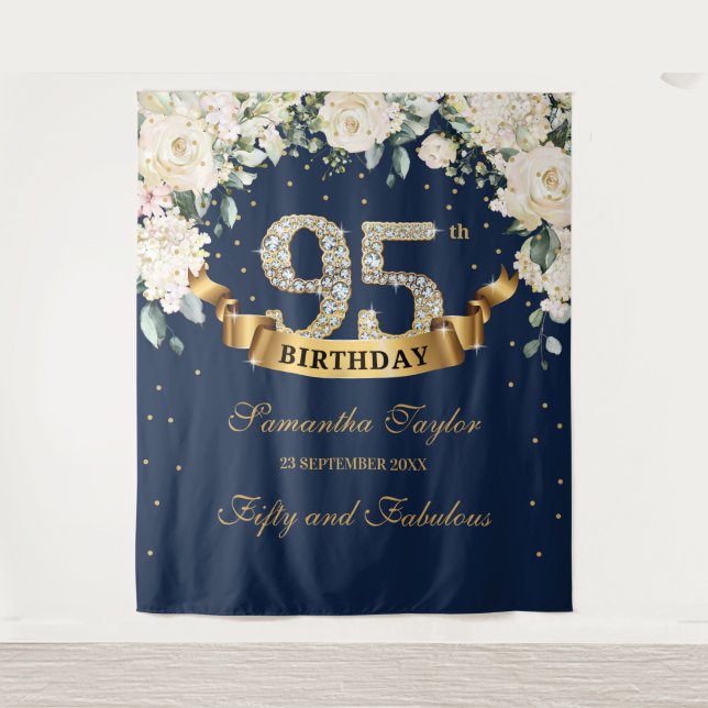 Tenture Marine Gold Green Floral 95e anniversaire fond (Devant)