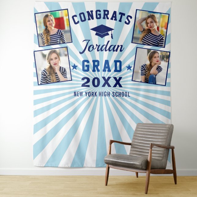 Tenture Marine moderne Bleu Graduation 4 Photo Booth Backd (En situation)