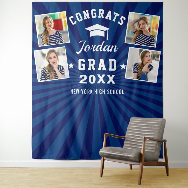 Tenture Marine moderne Bleu Graduation 4 Photo Booth Backd (En situation)